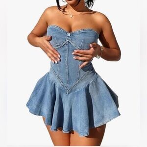 Unbranded Strapless Denim short skater dress size large